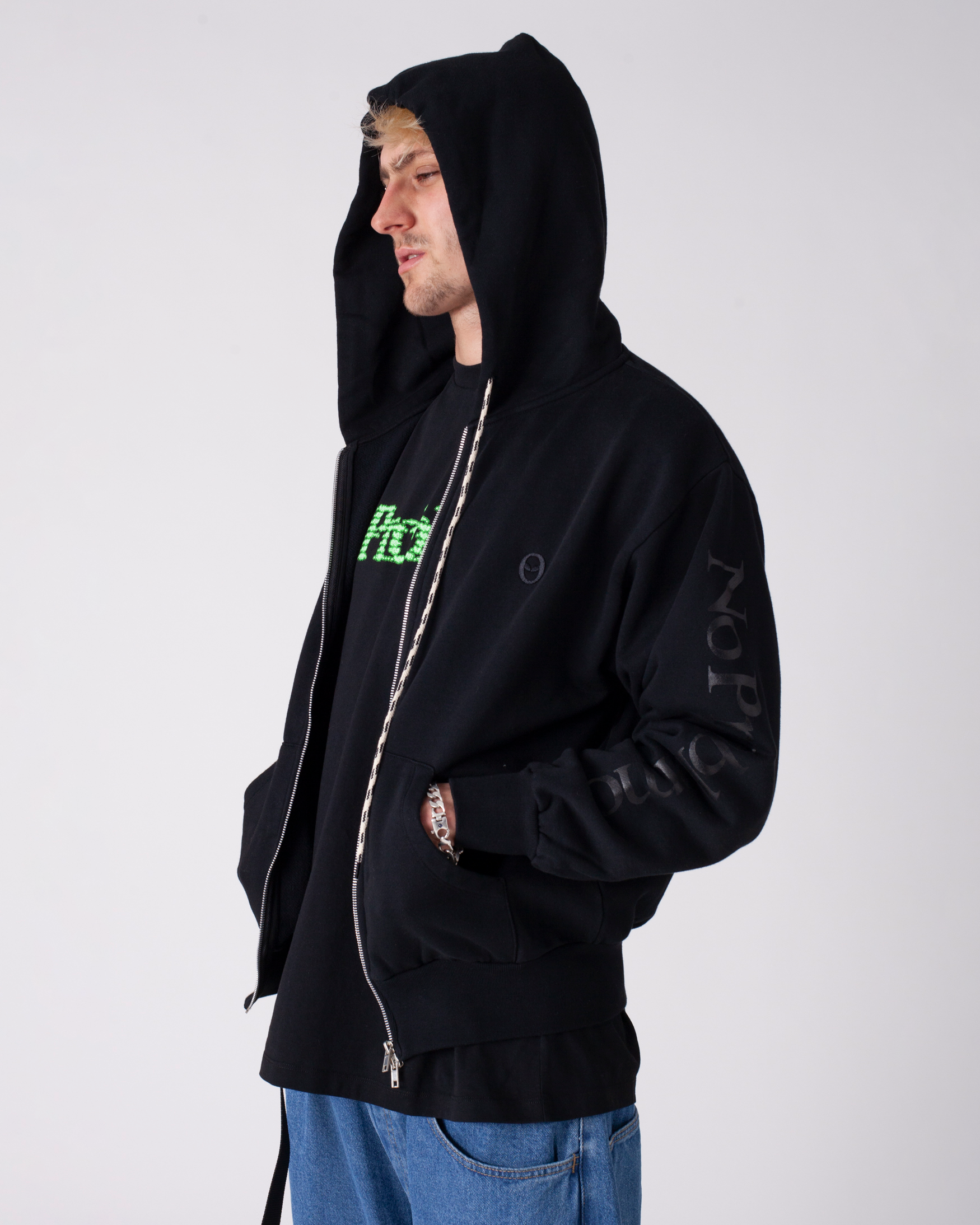 Alien-O Zip Through Hoodie - Black